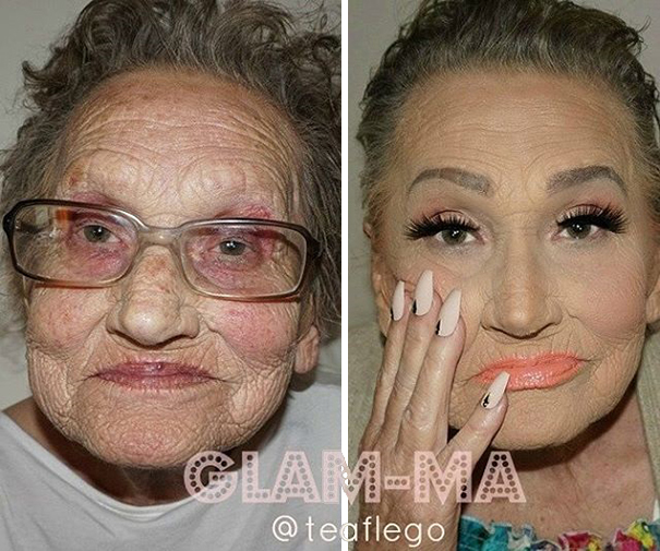 Abuela de 80 años maquillada por su nieta