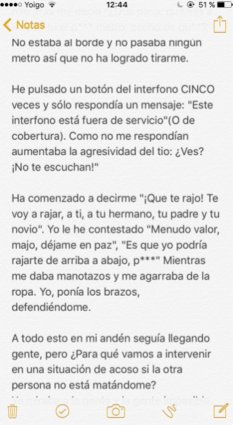 Carta de víctima de acoso en el metro 