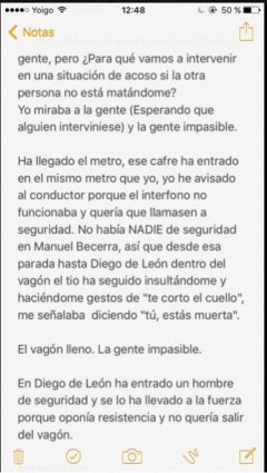 Carta de víctima de acoso en el metro 