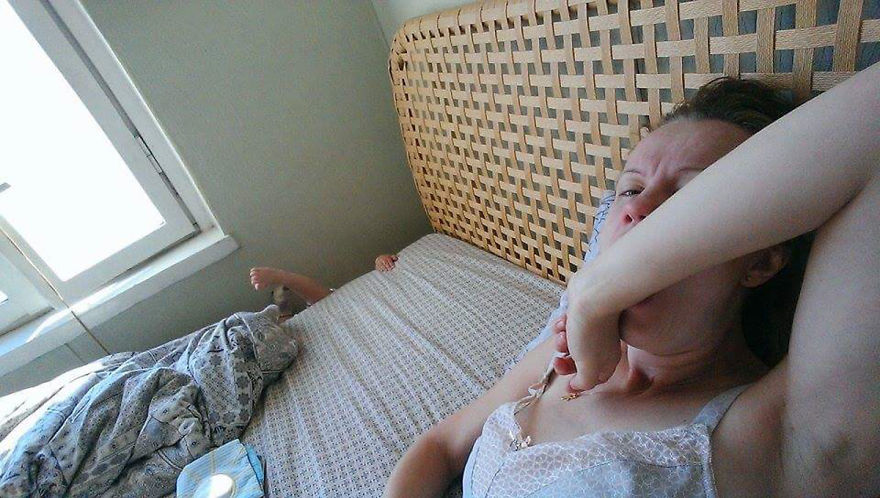 Maternidad con un palo selfie