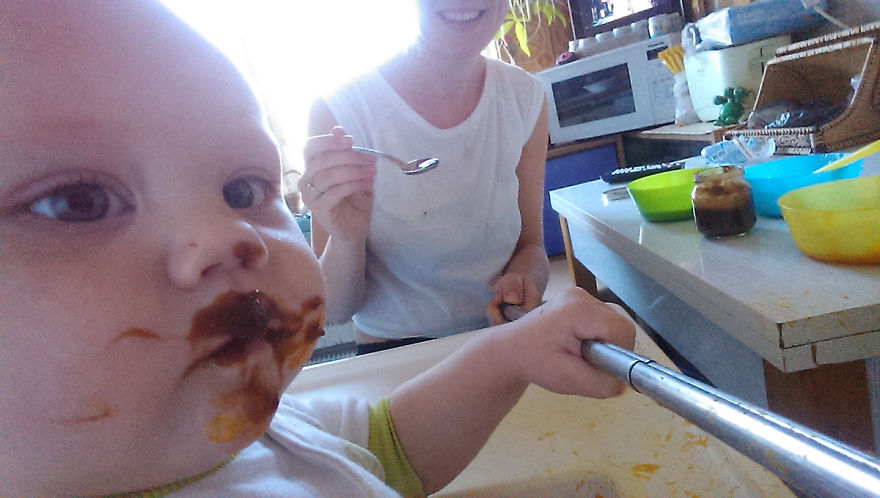 Maternidad con un palo selfie