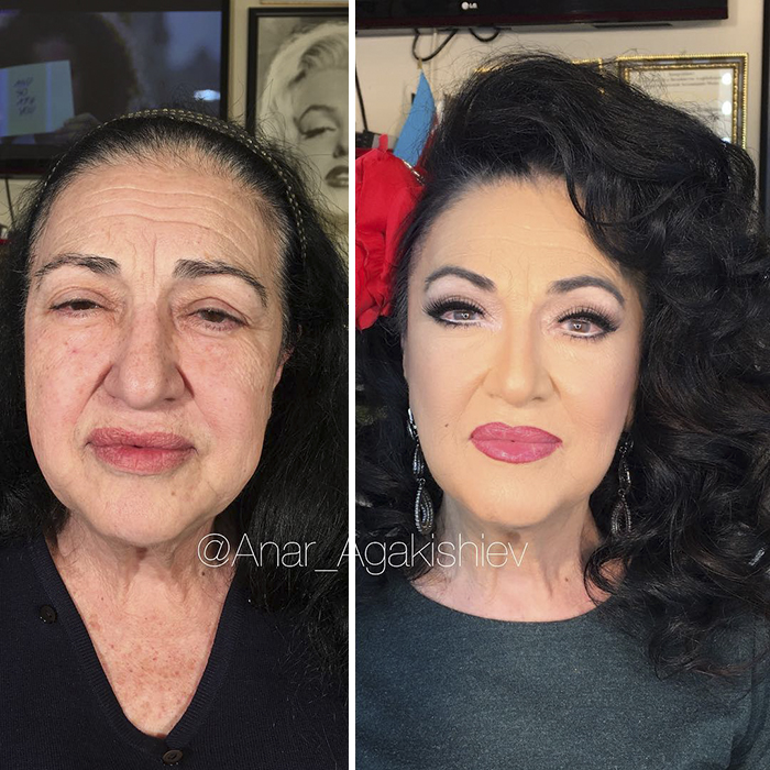 Maquillador rejuveneciendo a mujeres 