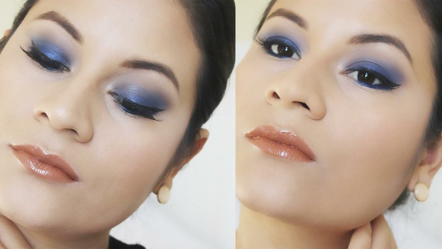 Maquillaje de boda con vestido azul