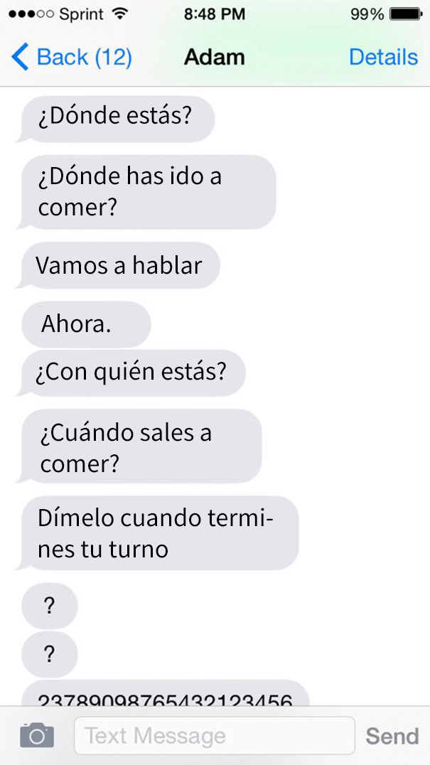 Mensajes recibidos por una víctima de violencia doméstica