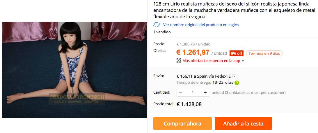 Muñecas sexuales infantiles en Aliexpress