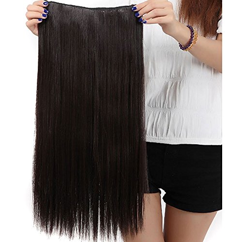 26"(66cm) Extensiones de Cabello Clip Pelo Sintético Se Ve Natural Una Pieza 3/4 Cabeza Completa Postizos Pelucas para Mujer Lisas (120g,Castaño Oscuro)