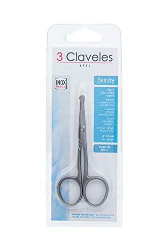 3 Claveles Tijeras para uñas de bebe con punta fina y curvada segura, de 10 cm 4", Brillo (28088)