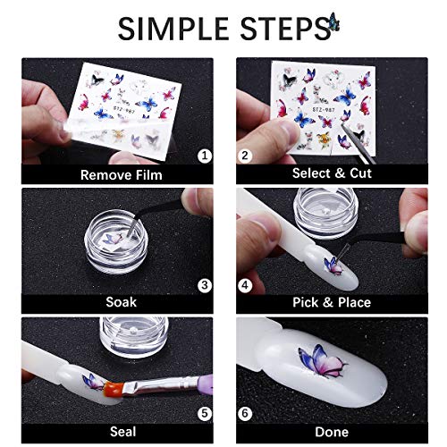 30 Hojas Pegatinas Uñas al Agua, Decorativa Pegatinas Transferencia Agua Uñas Nail Art Stickers con pinzas para Manicura Uñas