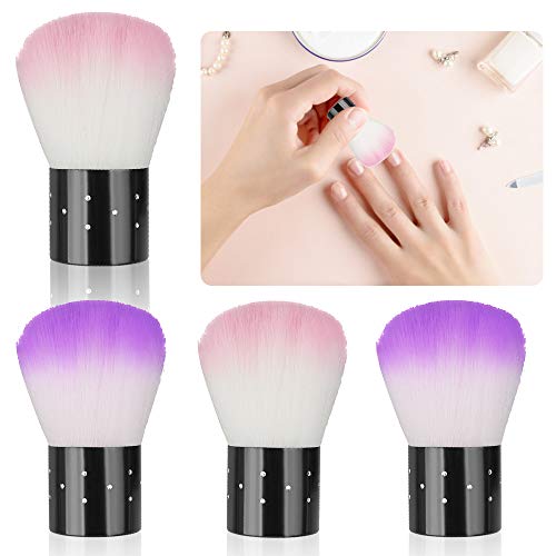 4 Piezas de Kabuki Cepillos de Uñas para Quitar el Pulvo de La Manicura,UV Gel Nail Art Soft Nail Dust  de Color Rosa y Violeta,Fibra Artificial