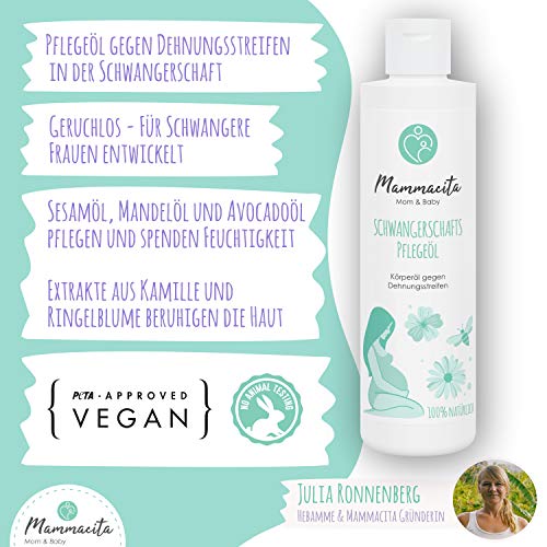 Aceite Contra las Estrías, sin perfume. Aceite de Cuidado para la Barriga del Bebé. Aceite de embarazo con vitamina A y E. Cosméticos naturales. También para la cicatriz de la casia. 250 ml