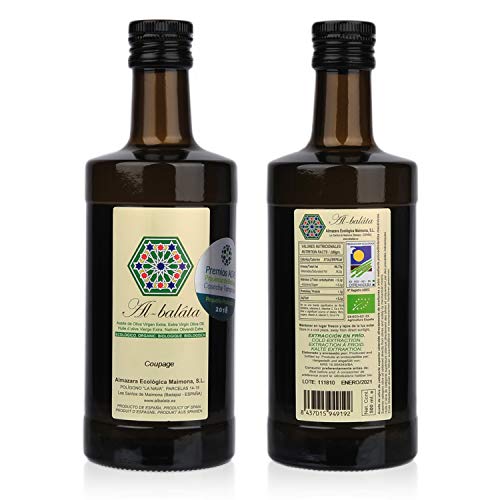 Aceite de Oliva Virgen Extra Premium, Ecológico y Orgánico | AOVE Gourmet de extracción en frío. Cosecha temprana de Arbequina y Morisca | Botella de 500ml y acidez 0,14º| Producto Bio de Extremadura