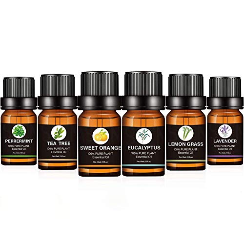 Aceites Esenciales,Aceites Esenciales Para Humidificador,Essential Oils Set,Natural Puro Aceite Esencial Lavanda,Eucalipto,Arbol del te,Lemongrass,Naranja Dulce,Menta para Aromaterapia