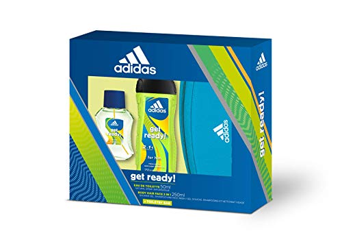 Adidas Get Ready! Set para Hombre, Contiene: Neceser Adidas + Get Ready! Eau de Toilette 50 ml + Get Ready! Body Hair Face 3 in 1 Shower Gel 250 ml