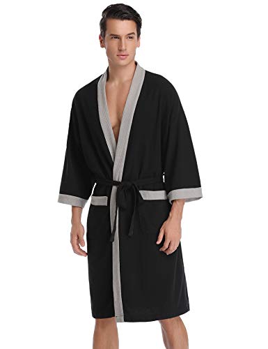 Aibrou Unisex Albornoz Mujer Hombre Primavera Verano Batas y Kimonos Invierno con Cinturón, Muy Suave Cómodo Fino Ligero y Agradable para Hombre o Mujer