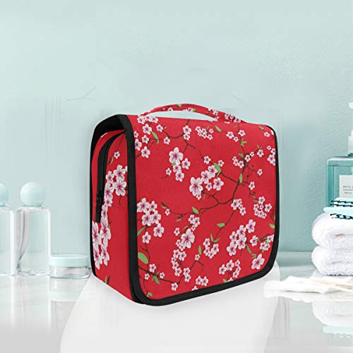 ALARGE - Bolsa de aseo para colgar, diseño floral de Japón, Sakura, bolsa grande de viaje, portátil, para maquillaje, organizador para mujeres, hombres