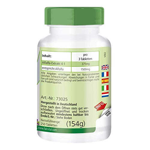 Alfalfa 500mg - Medicago sativa - VEGANA - 250 Comprimidos - Calidad Alemana