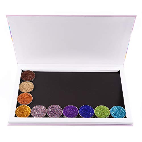 Allwon Paleta magnética Paleta de maquillaje vacía de unicornio con 30 piezas Adhesivo Paleta vacía Pegatinas de metal para sombra de ojos Lápiz labial Blush Powder