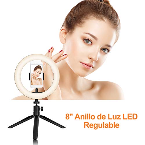 Anillo de Luz,KUPVALON Exterior Luz de Anillo LED Regulable con Trípode y Soporte para Fotografia, Teléfono, Maquillaje, Selfie, Youtube, Vlog