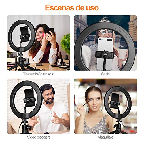 Anillo de Luz,KUPVALON Exterior Luz de Anillo LED Regulable con Trípode y Soporte para Fotografia, Teléfono, Maquillaje, Selfie, Youtube, Vlog