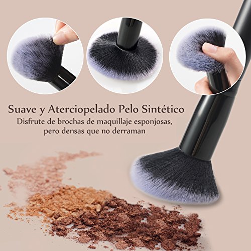 Anjou Brochas Maquillaje Profesional 8 Piezas, Set Brochas de Maquillaje 100% Libre de Crueldad y Vegano con Cerdas Sintéticas Suaves de Alta Calidad Bolso Cosmético Impermeable - Negro