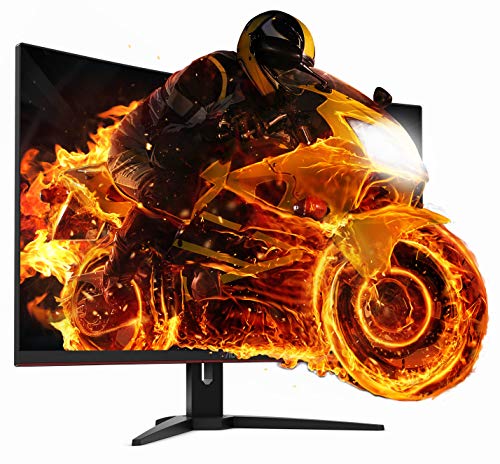 AOC Monitor CQ32G1 - Monitor Gaming Curvo de 32” con Pantalla QHD e-Sports (resolución 2560x1440 pixeles, VA, 1ms, AMD FreeSync, 144Hz, Sin Marco, Ajustable en altura y FlickerFree), Color Negro/Rojo