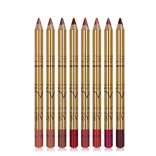 Apofly 8pcs Lip Liner Lápiz Delineador De Labios a Prueba De Agua Kit Larga Duración Retro Del Lápiz Labial De Oro Pluma Con Tubo Labios a Prueba De Sudor Lisas Determinada Del Cosmético