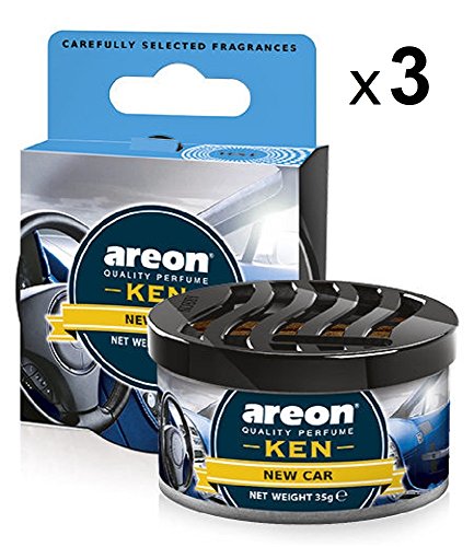 AREON Ken Ambientador de Coche Nuevo New Car Olor Aroma Azul Lata Debajo Asiento Aire 3D (Pack de 3)