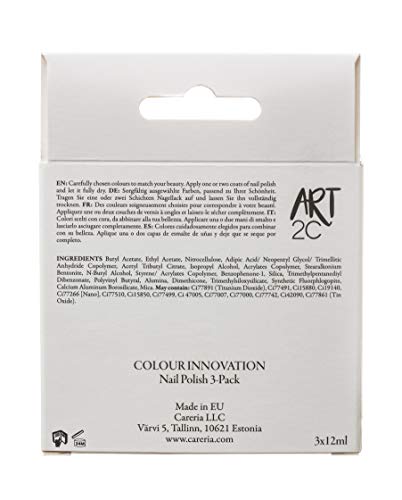 Art 2C - Tratamiento para proteger y reparar las uñas, paquete de 3 productos: aceite embellecedor, endurecedor y brillo, 3 x 12 ml