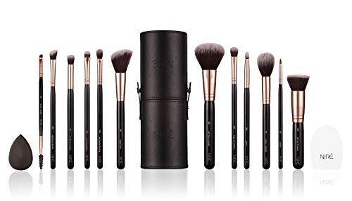 Artistry Set de Niré: brochas de maquillaje veganas con estuche de brochas, esponja Niré Beauty y cepillo limpiador de brochas