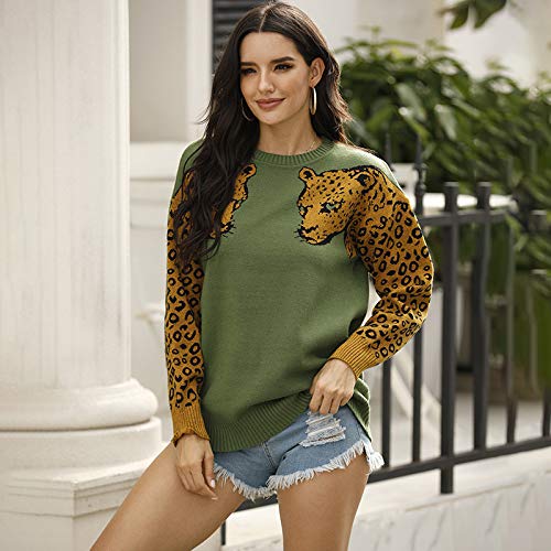 Avsvcb Otoño e Invierno suéter Mujer Moda de Comercio Exterior Europeo y Americano Dos suéter con Cabeza de Leopardo