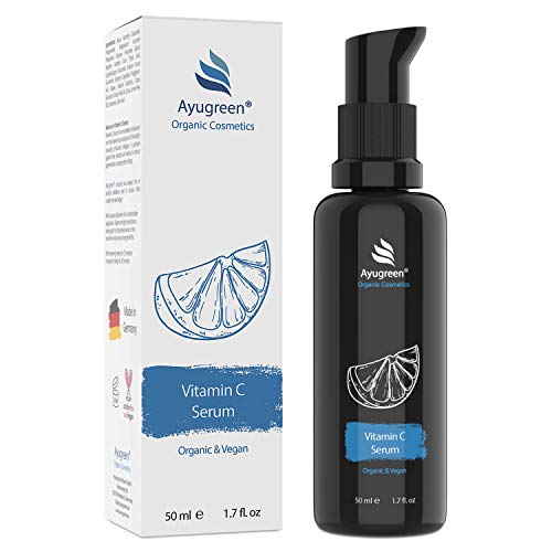 AYUGREEN Sérum Facial de Vitamina C Bio 50 ml, Dosis Máxima con 25% Vitamina C, Vegano - Cuidado Antiedad para Reducir las Arrugas de Cara, Cuello y Escote - Cosmética Natural Hecha en Alemania