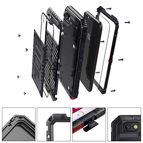 Beeasy Funda Aluminio iPhone 6 / 6S Antigolpes,IP68 Impermeable Completa Carcasa,360 Grados Protección Protector de Pantalla Incorporado,Militar Antipolvo Robusta Resistente Duradera Dura Fuerte,Negro