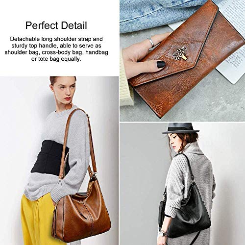 BestoU Bolsos de Mujer Bolso Bandolera Tote Grande De Hombro Bolsos PU Cuero Billetera 3pcs Set (marrón)