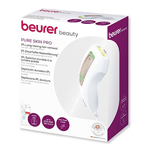 Beurer IPL5500 - Depiladora de luz pulsada compacta Pure Skin Pro, depilación definitiva, 200.000 pulsaciones de luz, 3 niveles intensidad, compacto, función deslizar sin levantar, color blanco