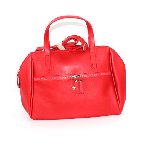 Beverly Hills Polo Club Bolso de mano de color rojo, compartimento desenfundado, bolsillo exterior con cierre de cremallera de doble vía, doble asa de mano y correa ajustable. BH-1842. Biosaborse.