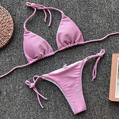 Bikini Conjunto De Bikini para Mujer Vendaje Push Up Bra Traje De Baño con Cuello En V Traje De Baño Baño Ropa De Playa Vestido De Playa Maillot De Bain Femme L Lightpink