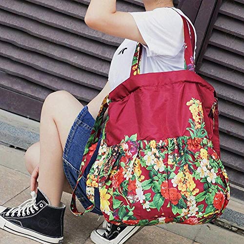 Bolsa Ecológica 1 Uds Bolsa De Tela De Flores Con Bolsillo De Viga Con Cordón Bolsa De Compras De Comestibles Mochila Impermeable De Gran Capacidad Para Mujer Azul Cielo