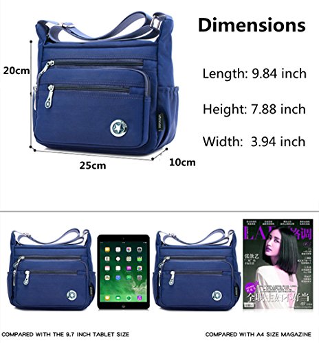 Bolso de hombro para mujer, cruzado, estilo cartero, impermeable, de nailon, color Azul, talla S