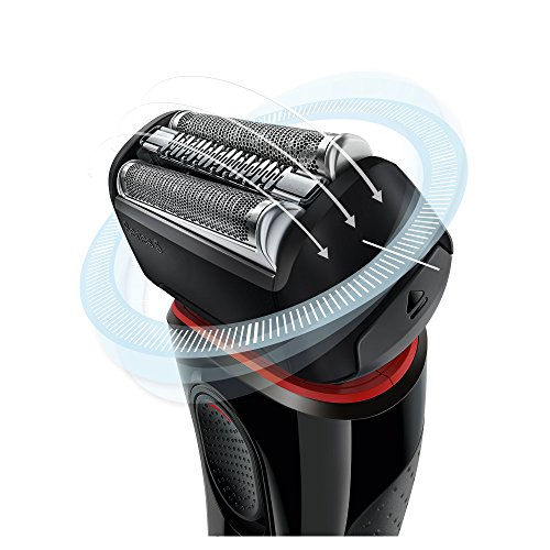 Braun 5030 Series 5 - Afeitadora Eléctrica Hombre, Afeitadora Barba, Recortador de Precisión Extraíble, Recargable e Inalámbrica, Negro/Rojo