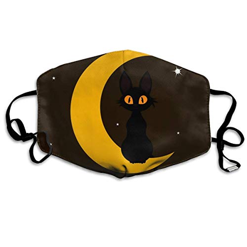 Bufanda de Cara Decoración Facial Black Cat and Moon Vector Image Cotton Face Washable Reusable Unisex Soft and Comfortable For Men and Women Customized