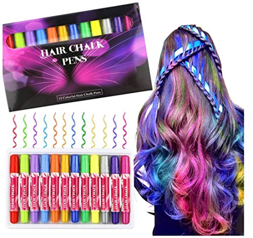 Buluri 12 Colores Set De Tiza Para El Cabello, Plumas De Tiza Profesionales Para El Cabello, Plumas De Tinte Para El Cabello No Tóxicas -Funciona En Todos Los Colores Del Cabello