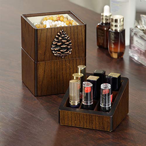 Caja de almacenamiento de escritorio Barra de labios Estante Estante de almacenamiento de joyas Caja de maquillaje de madera Creatividad personalizada Caja de barra de labios de 3 capas Regalo para no