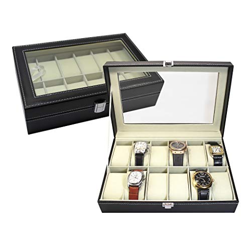 Caja para Relojes. Caja para Guardar 12 Relojes. Joyero Expositor para almacenaje de Relojes. Estuche para Relojes y Pulseras. Diseño Elegante. Regalo Original para Hombre y Mujer.