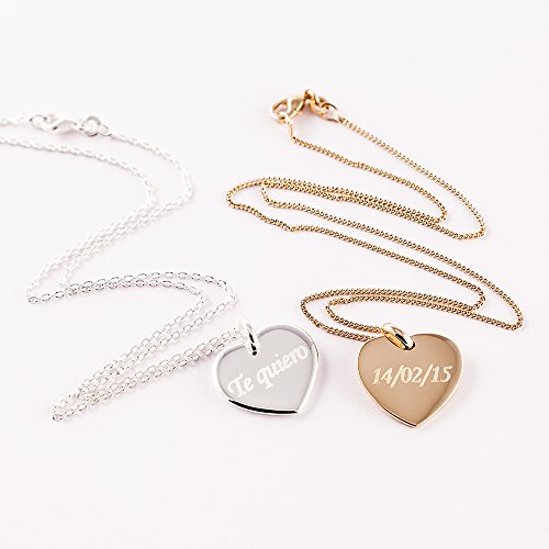 Calledelregalo San Valentín, cumpleaños o Navidad. Joya Personalizada para tu Pareja o para tu Madre: Colgante de corazón Chapado en Oro