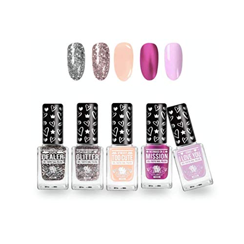 CCL Beauty - Juego de esmaltes de uñas (5 x 12 ml) para pedicura y manicura de color rosa brillante regalo perfecto para todas las niñas y niñas Nail Art sin lámpara UV