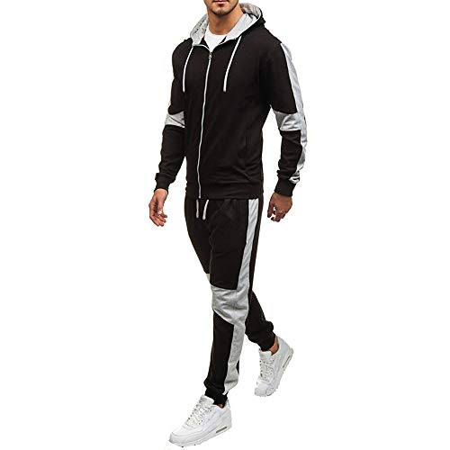 Chándal para Hombre,Hombres Empalme Cremallera Sudaderas Pantalones Juegos Deportivos chándal Traje Conjuntos de Trajes de Artes Marciales para Hombre Sudaderas con Capucha Chaqueta Abrigo (M, A)