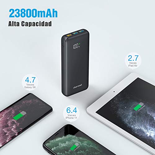 Charmast Batería Externa 23800mAh Power Bank USB C PD18W & QC3.0 Rápido Cargador Portátil Móvil Ultra Alta Capacidad con Pantalla LCD Digital,con 4 Salidas y 2 Entradas para Smartphones Tabletas y Más