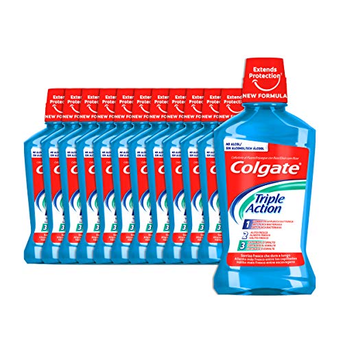 Colgate Enjuague Bucal Triple Action Antibacteriano, Pack 12 uds x 500 ml