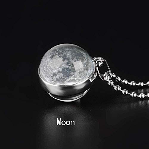 Collar Luna Fase Imagen Collar de Doble Cara Colgante de Arte Galaxy Planeta Bola de Cristal Cabujón Astronomía Colgante Collar Joyas-Depilación_Crescente