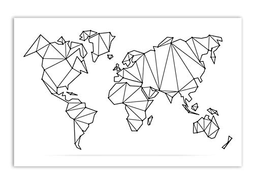 Cuadros de la pared de la impresión del arte de la lona del mapa del mundo abstracto, mapa geométrico de Low Poly del cartel del mundo pintura de la lona decoración del hogar A3 50x70cm